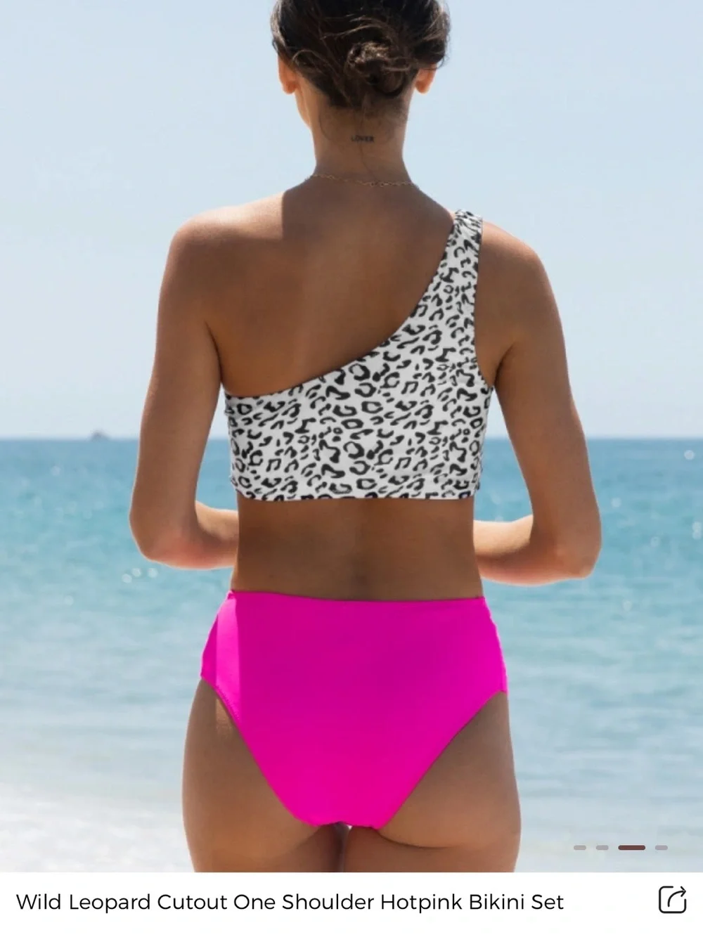 One-Shoulder Leopard Print Bikini Top with Hot Pink High-Waist Bottom